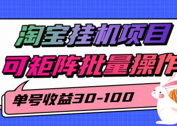 淘宝挂机项目，单号30-100，可矩阵批量操作
