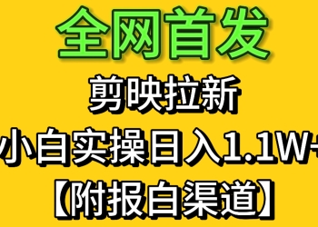 全网首发：剪映拉新，小白实操单日收益1.1W+【附报白渠道】