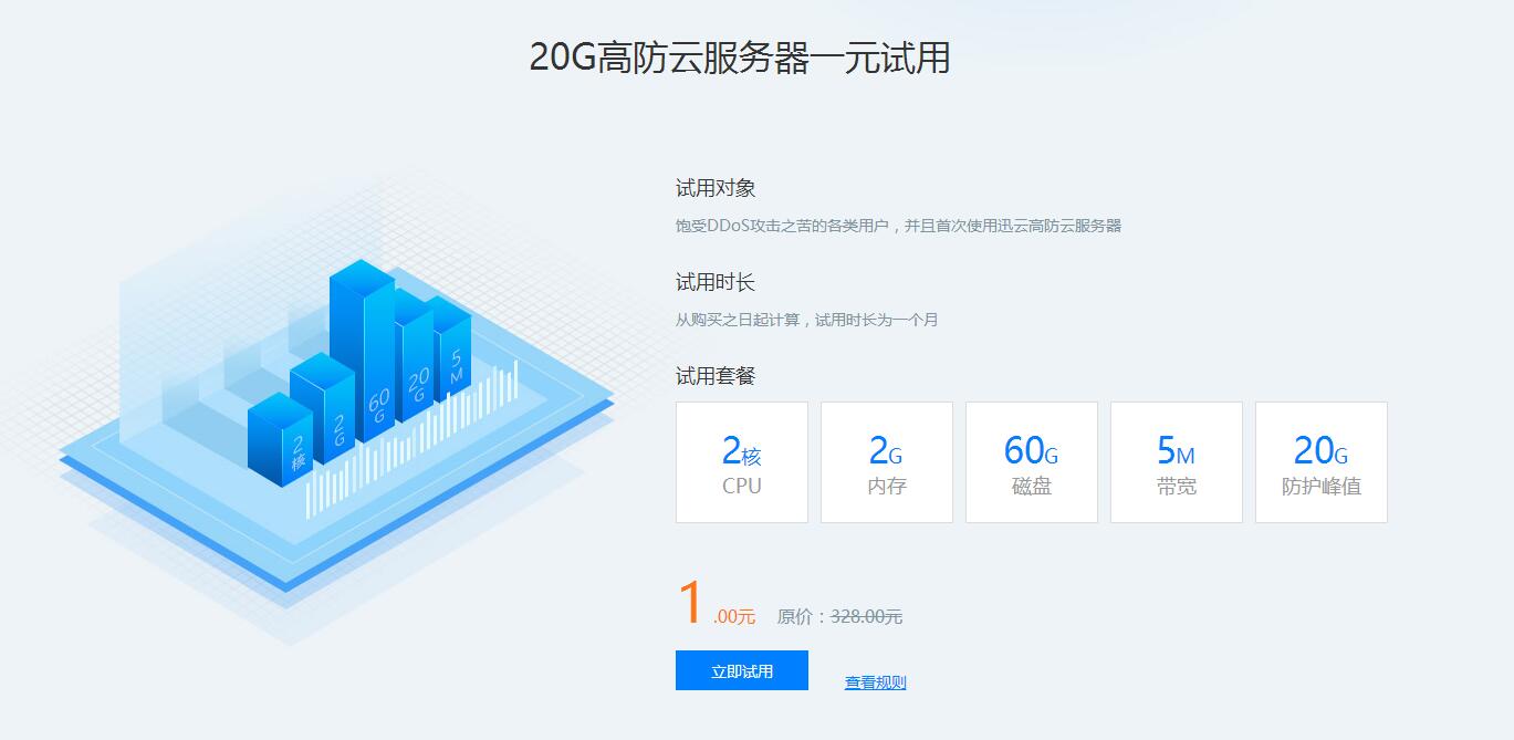 1元买1个月沈阳迅云高防云服务器