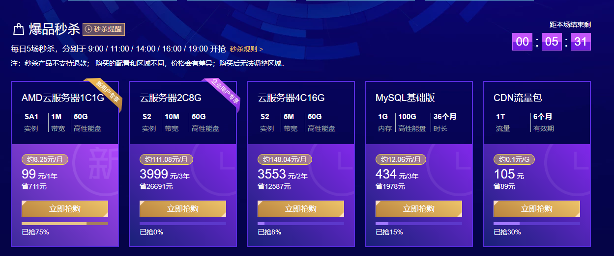 【数字生态，钜惠来袭】云服务器限时秒杀，首购1核1G 99元/年