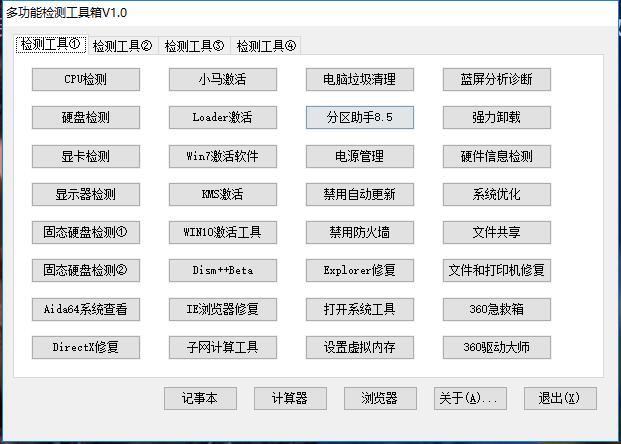 功能强大 内置数十款绿色版软件 多功能检测工具箱V1.0