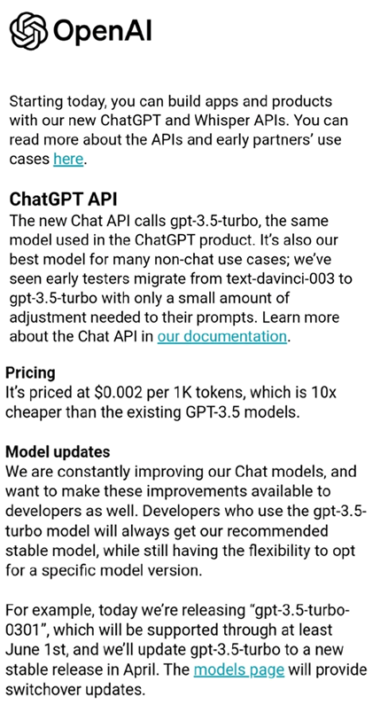 OpenAI开放ChatGPT API：2分钱700字