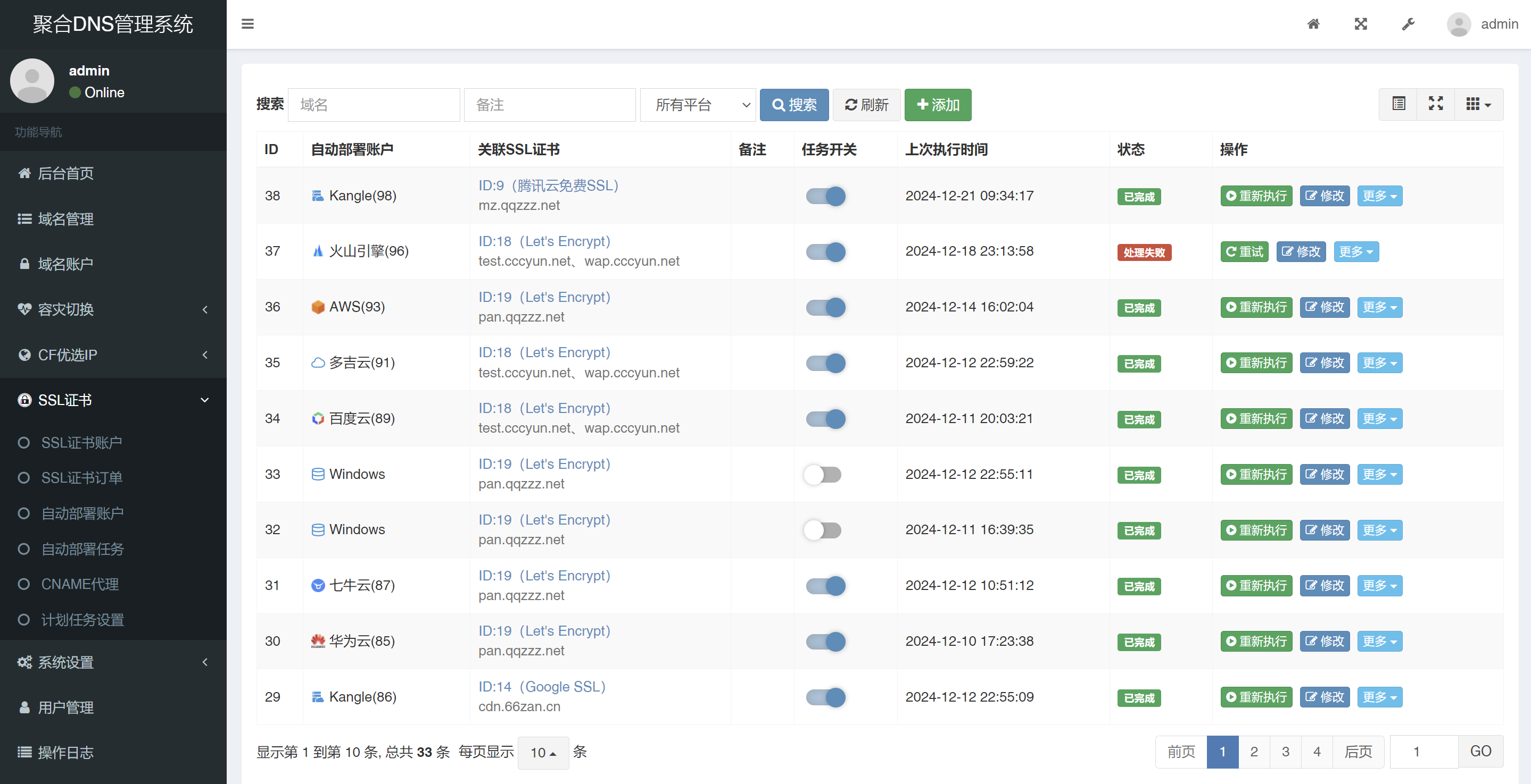 彩虹聚合DNS管理系统源码V2.0.1，SSL证书自动申请与部署