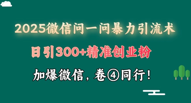 2025最新微信问一问暴力引流术揭秘，日引300+创业粉，单日变现四位数